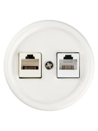 Розетка телефонная RJ11 + компьютерная RJ45 белая «Болонь» TDM