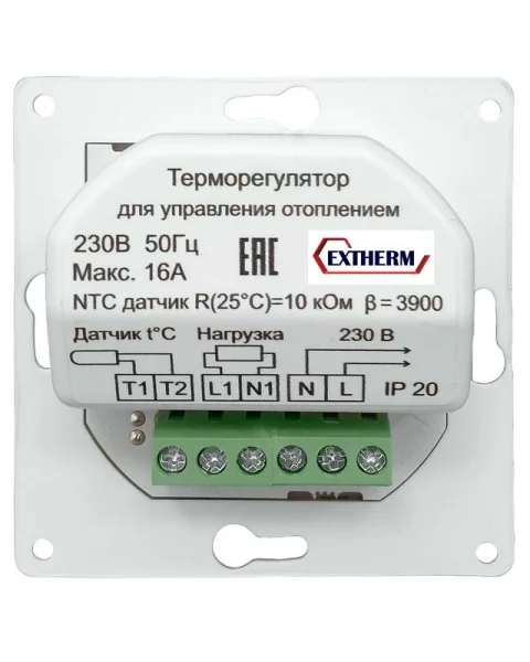 Термостат механический Th-HF-G-W 16А 3.6кВт для теплых полов датчик пола с возможн. установкой в рамку Schneider Glossa бел. EXTHERM Th-HF-G-W