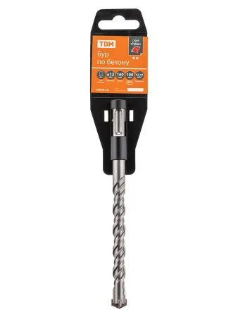 Бур по бетону, 12×160×100 мм, SDS-Plus, 4 резца, пластиковый держатель, 1 шт, "Рубин" TDM