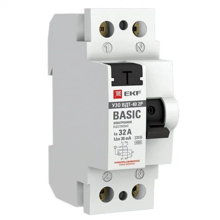 Выключатель дифференциального тока (УЗО) 2п 32А 30мА (электрон.) Basic EKF elcb-2-32-30e-sim