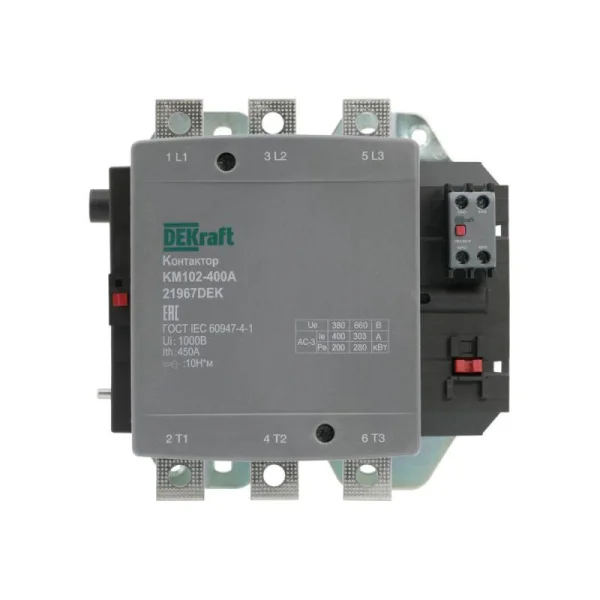 Контактор 400А 220В АС АС3 АС4 1НО+1НЗ КМ-102 DEKraft 21967DEK