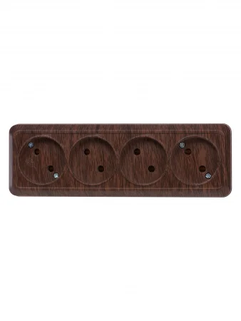 Розетка 4-х местная горизонтальная 2П открытой установки IP20 10A бук "Ладога" TDM