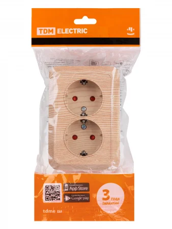 Розетка угловая двойная 2П+3 открытой установки с з/ш IP20 250В 16А сосна "Ладога" TDM