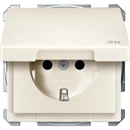 Розетка 1-м СП Merten Aquadesign 16А IP44 с крышкой механизм беж. SchE MTN2414-4044