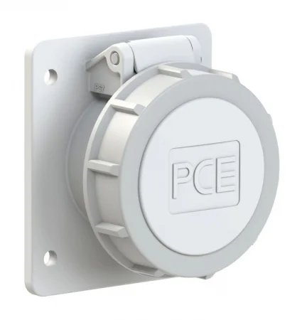 3822-12f87v PCE Розетка встраиваемая 16A/42V/2P/IP67, фланец 75x85, никелированные контакты