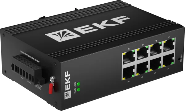 Коммутатор управляемый промышленный уровня L2 ML2-8GTP 8 портов 10/100/1000Base-T(X) RJ45 c PoE монтаж на DIN-рейку TSX EKF TSX-ML2-8GTP