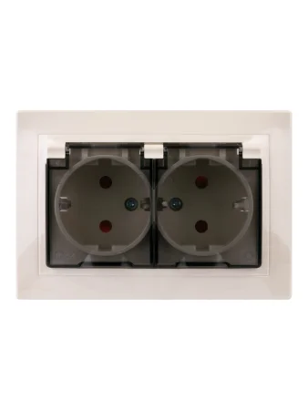 Розетка двойная 2П+З с защ. шт. и прозрачной крышкой 16А 250В IP44 сл. кость "Таймыр" TDM