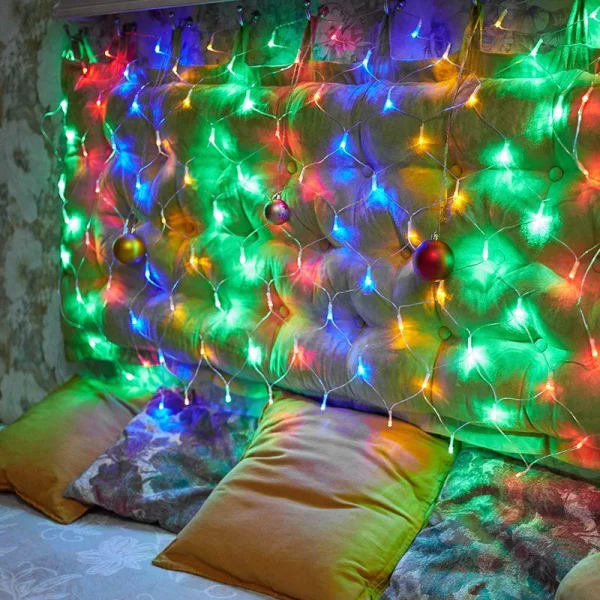 Гирлянда Сеть "НЕТ ЛАЙТ" 1х1.5м 96LED 6Вт 220В IP20 (с контроллером 8 программ) мульти.; черн. провод NEON-NIGHT 215-119-6