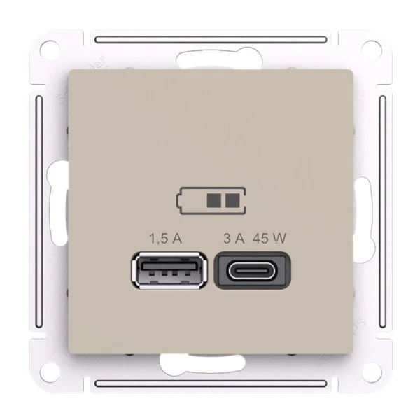 Розетка USB AtlasDesign тип A+C 45Вт высокоскор. ЗУ QC PD механизм песочн. SE ATN001229