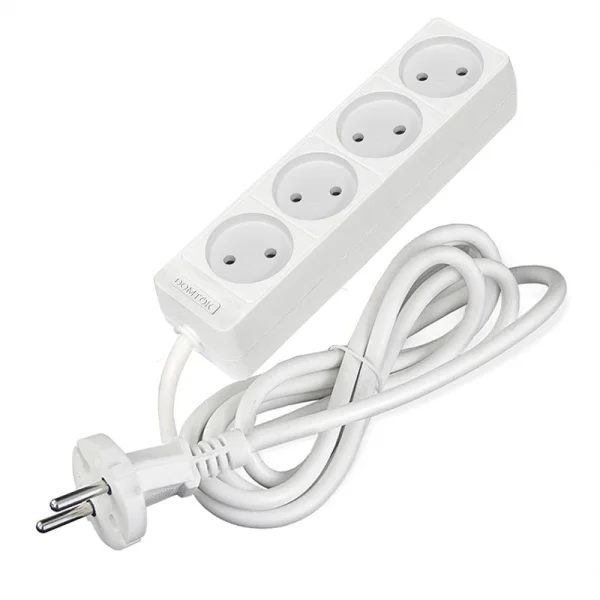 Удлинитель 4х1.5м без заземл. 10А IP20 2.2кВт ПВС 2х1 бел. DOMTOK 2354