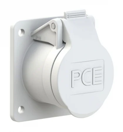 392-12f8v PCE Розетка встраиваемая 32А/42V/2P/IP44, фланец 60х70, никелированные контакты
