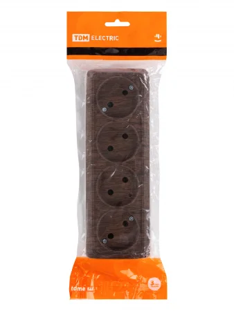 Розетка 4-х местная горизонтальная 2П открытой установки IP20 10A бук "Ладога" TDM