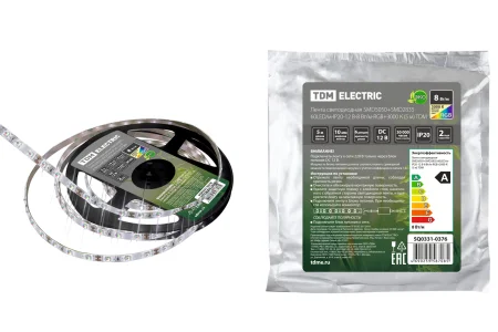 Лента светодиодная SMD5050+SMD2835 60LED/м-IP20-12 В-8 Вт/м-RGB+3000 К (5 м) TDM
