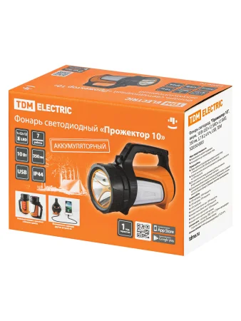 Фонарь светодиод. "Прожектор 10", аккум., 10 Вт LED+12 SMD+12 SMD, 350 лм, 3,7 В 2,4 А*ч, USB, TDM