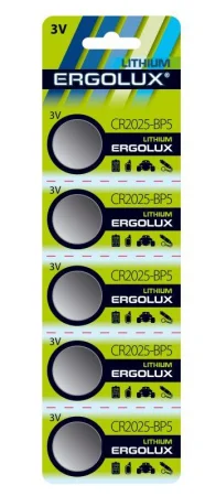 Элемент питания литиевый CR2025 BL-5 3В (блист.5шт) Ergolux 12050 Элемент питания литиевый CR2025 BL-5 3В (блист.5шт) Ergolux 12050