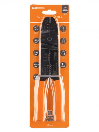 Клещи обжимные КО-У, универсальные (обжим, зачистка, винторез), "МастерЭлектрик" TDM