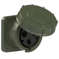 333-6.u PCE Розетка встраиваемая 63А/230V/1P+N+E/IP67, фланец 100x100, бронзово-зеленый