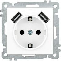 Розетка 1-м СП Bolero Рюш10-1-Б 16А IP20 с заземл. защ. шторки с 2-мя заряд. устройствами USB 2.1А механизм бел. IEK ERB14-K01-16-U2