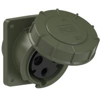 433-6.u PCE Розетка встраиваемая наклонная 63А/230V/1P+N+E/IP67, фланец 100x112, бронзово-зелёный
