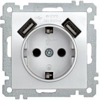 Розетка 1-м СП Bolero Рюш10-1-Б 16А IP20 с заземл. защ. шторки с 2-мя заряд. устройствами USB 2.1А механизм серебр. IEK ERB14-K23-16-U2