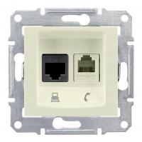 Розетка компьютерная + телефонная 2-м СП Sedna RJ45 + RJ11 кат.5E UTP неэкранир. механизм беж. SchE SDN5100147