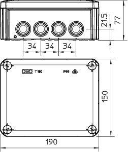 Коробка распределительная 190х150х77мм IP66 T160 7хM25 5хM32 свет. сер. OBO 2007093