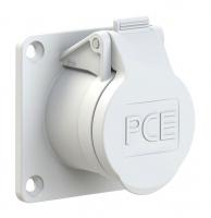 393-12v PCE Розетка встраиваемая 32A/42V/2P+E/IP44,фланец 70х70, никелированные контакты