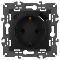 Розетка ЭРА Elegance 14-4108-05 2P+E 16A-250В со шторками с USB type-A+C 5В-3А антрацит Эра Б0067724