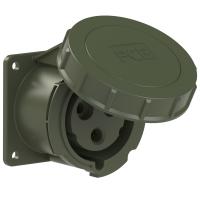 3232-6.u PCE Розетка встраиваемая 32А/230V/1P+N+E/IP67, фланец 75x75, бронзово-зеленый