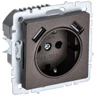 Розетка BRITE РЮш10-2-БрТБ 16А с USB A+A 3.1А с заземл. защ. шторки темн. бронза IEK BR-R14-16-U21-D31-K45