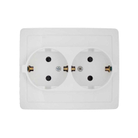 Розетка 2-м СП Simon15 16А IP20 250В с заземл. Schuko защ. шторки винт. клеммы бел. Simon 1590451-030
