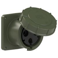 343-6.u PCE Розетка встраиваемая 125А/230V/1P+N+E/IP67, фланец 120x120, бронзово-зеленый