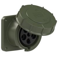335-6.u PCE Розетка встраиваемая 63А/400V/3P+N+E/IP67, фланец 100x100, бронзово-зеленый