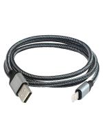 Дата-кабель, ДК 12, USB - Lightning, 1 м, тканевая оплетка, серый, TDM