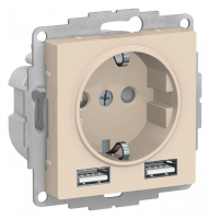 Розетка 3-м СП AtlasDesign 16А IP20 с 2-мя заряд. устройствами USB тип A+A 5В/2.4А 2х5В/1.2А механизм беж. SchE ATN000230