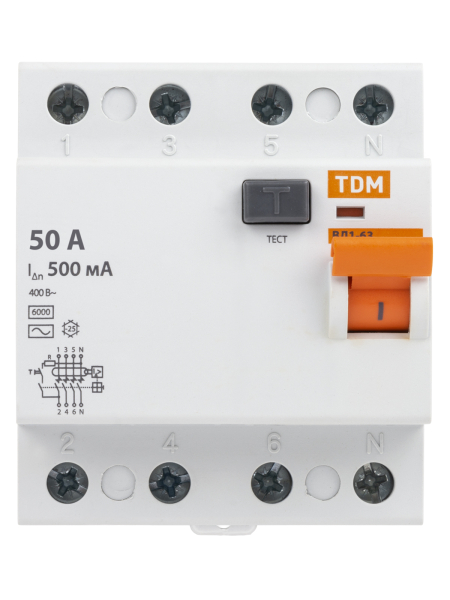 УЗО ВД1-63 4Р 50А 500мА TDM