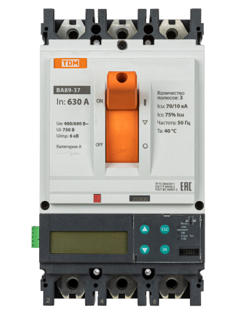 ВА89-37 3Р 630А 70кА (ЭР-ЖК дисплей) с модулем связи RS-485 МС1 TDM