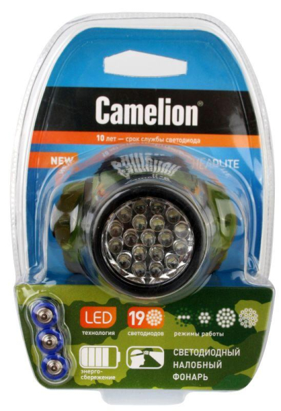 Фонарь налобный LED 5313-19F 4ML (19LED 4 режима; 3хR03 в комплекте; камуфляж) Camelion 7538