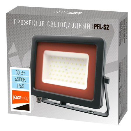 Прожектор светодиодный PFL-S2 50Вт 6500К IP65 220–240В ДО с клапаном закален. матов. стекло сер. Pro JazzWay 2853301D