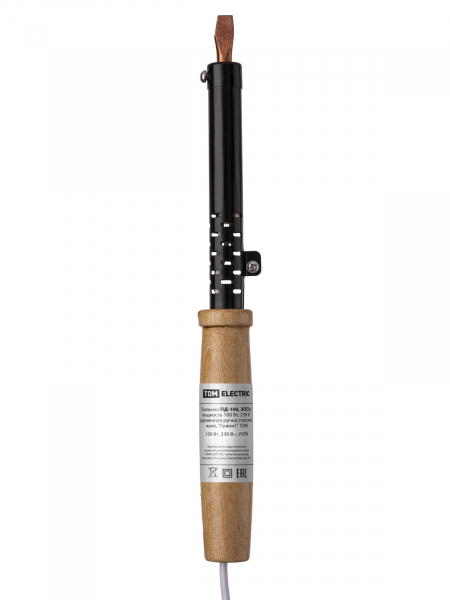 Паяльник ПД-100, ЭПСН, мощность 100 Вт, 230 В, деревянная ручка, плоское жало, "Гранит" TDM