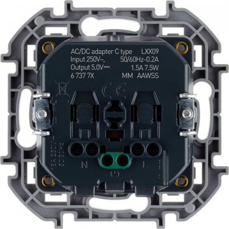 Розетка 1-м СП Inspiria 16А IP20 250В 2P+E немецк. стандарт с заряд. устройством USB тип C 1.5А 5В механизм антрацит Leg 673773