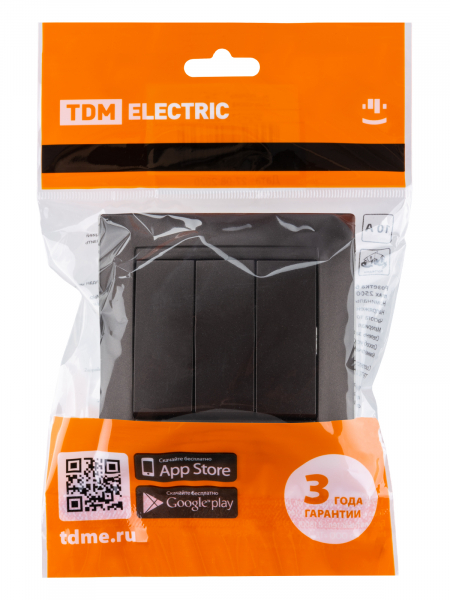 Выключатель 3-х кл. 10А шоколад "Лама" TDM