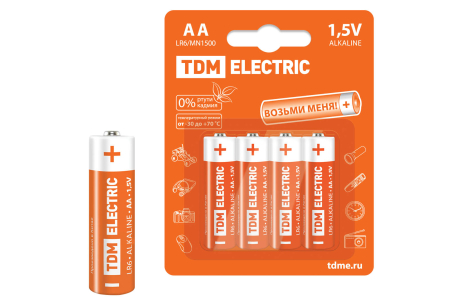 Элементы питания LR6 AA Alkaline 1,5V BP-4 TDM