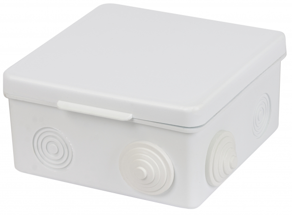 Распаячная коробка ОП 100х100х55мм, крышка, IP54, 8вх., белая, инд. штрихкод TDM