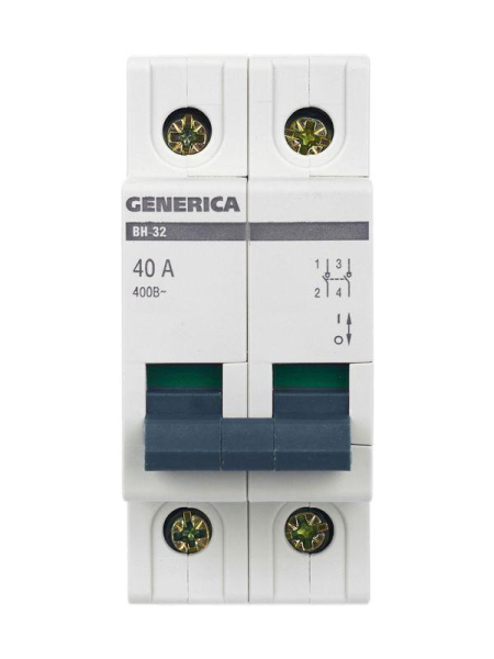 Выключатель нагрузки (мини-рубильник) 2п ВН-32 40А GENERICA MNV15-2-040