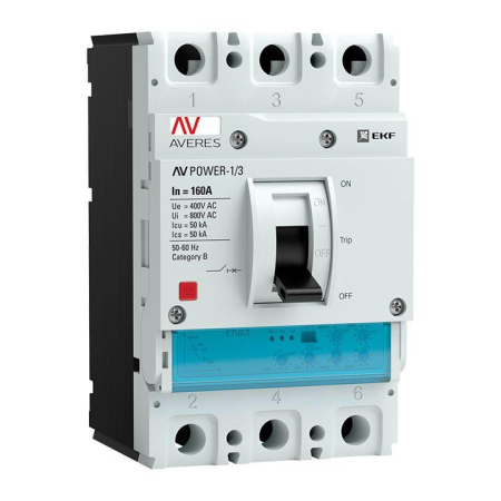 Выключатель автоматический 3п 160А 50кА AV POWER-1/3 ETU2.0 AVERES EKF mccb-13-160-2.0-av