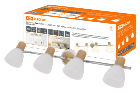 Светильник Спот, 4х40Вт, Е14, 230 В, 50 Гц, IP20, "Бутон", планка, ЭКО, сосна, TDM