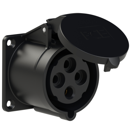 324-6x PCE Розетка встраиваемая 32А/400V/3P+E/IP44, черная, фланец 70x70