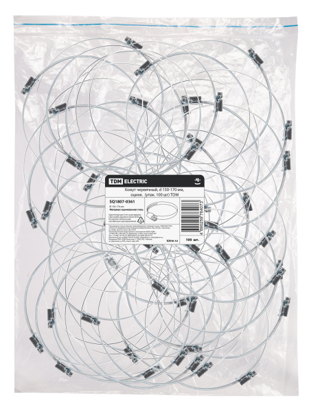 Хомут червячный, d 150-170 мм, оцинк  (упак. 100 шт) TDM