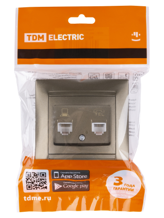 Розетка телефонная RJ11 + компьютерная RJ45 бронза "Лама" TDM